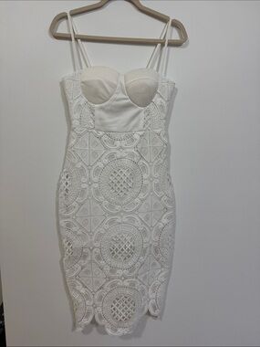 White Lace Bustier Mini Dress with Sweetheart Neckline